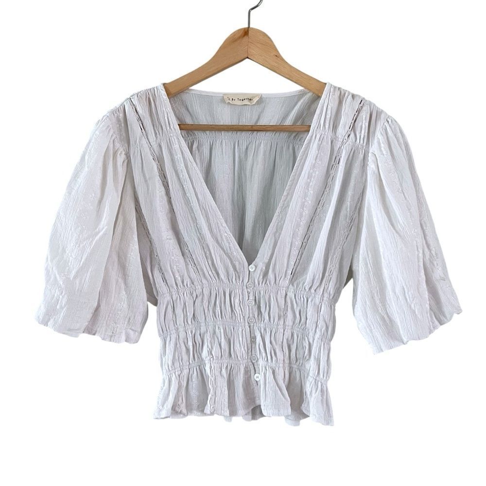 By Together White Crochet Puff Sleeve Blouse